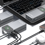 Dudao K31 Pro 45W 20000mAh išorinė baterija su integruotu ištraukiamu USB-C laidu - pilka