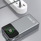 Dudao K31 Pro 45W 20000mAh išorinė baterija su integruotu ištraukiamu USB-C laidu - pilka