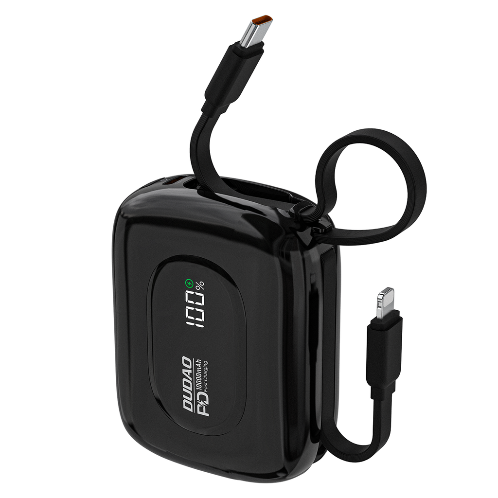 Dudao K32 išorinė baterija 22.5W 10000 mAh su integruotu USB-C/Lightning laidu - juoda -- Powerbanks