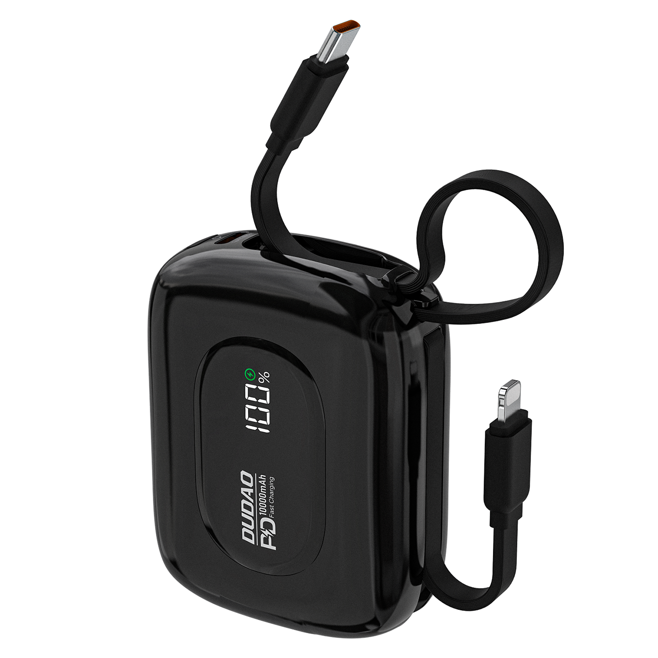 Dudao K32 išorinė baterija 22.5W 10000 mAh su integruotu USB-C/Lightning laidu - juoda -- Powerbanks