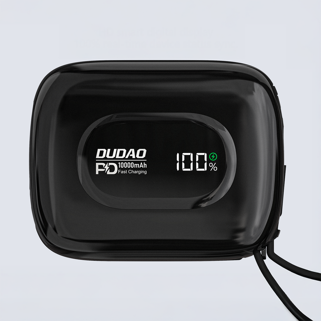 Dudao K32 išorinė baterija 22.5W 10000 mAh su integruotu USB-C/Lightning laidu - juoda -- Powerbanks