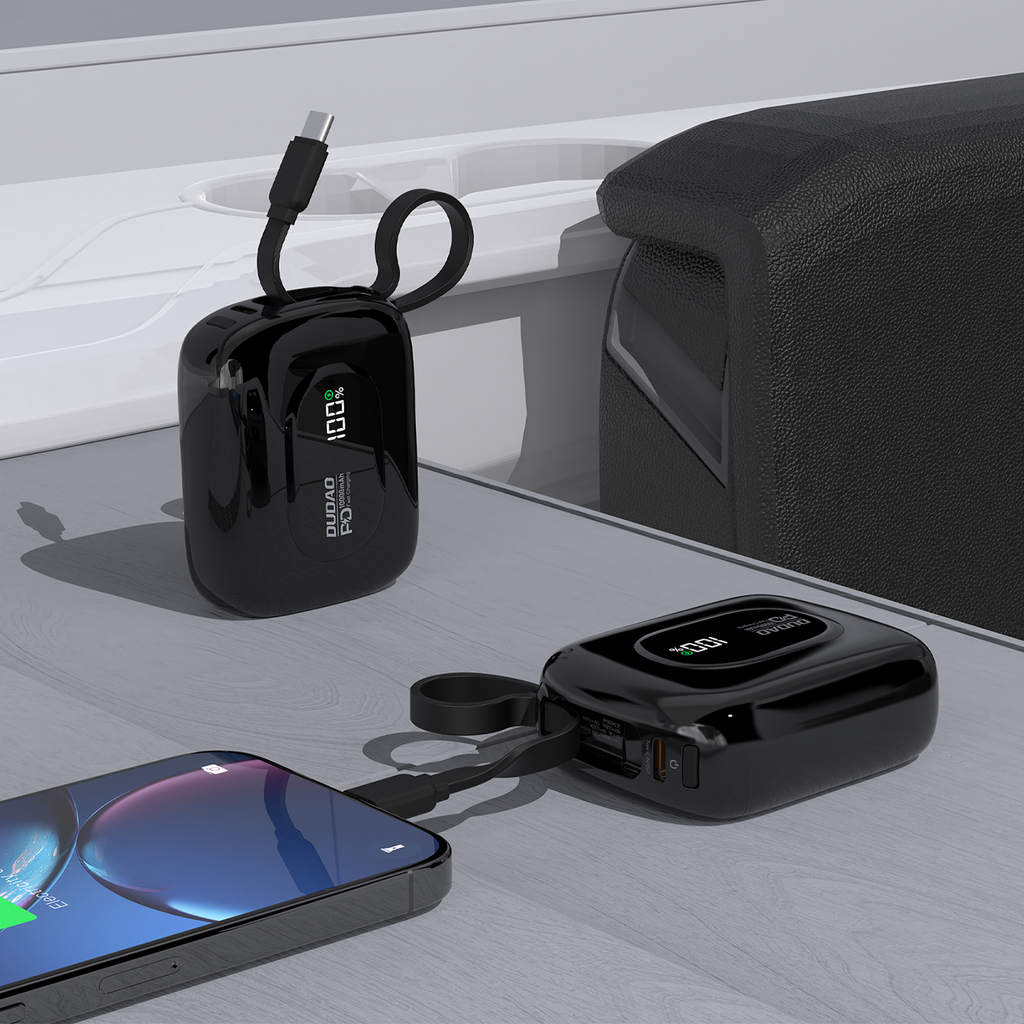 Dudao K32 išorinė baterija 22.5W 10000 mAh su integruotu USB-C/Lightning laidu - juoda -- Powerbanks