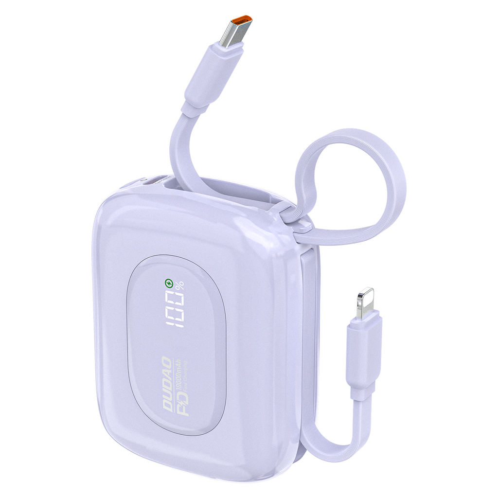 Dudao K32 išorinė baterija 22.5W 10000 mAh su integruotu USB-C/Lightning laidu - violetinė -- Powerbanks