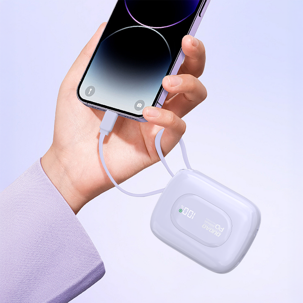 Dudao K32 išorinė baterija 22.5W 10000 mAh su integruotu USB-C/Lightning laidu - violetinė -- Powerbanks