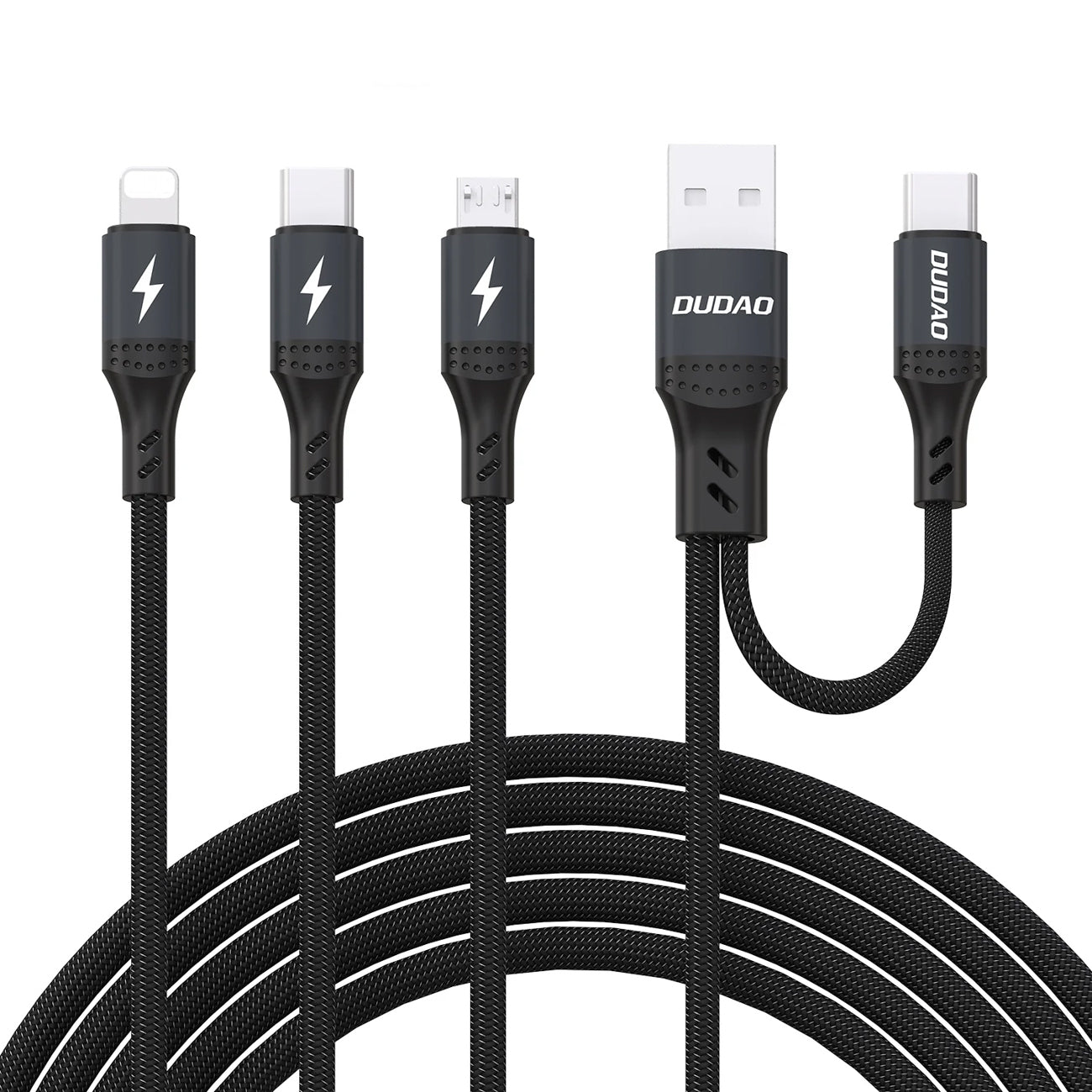 Dudao Laidas L3W USB-A/USB-C to Lightning/USB-C/MicroUSB 66W - juodas