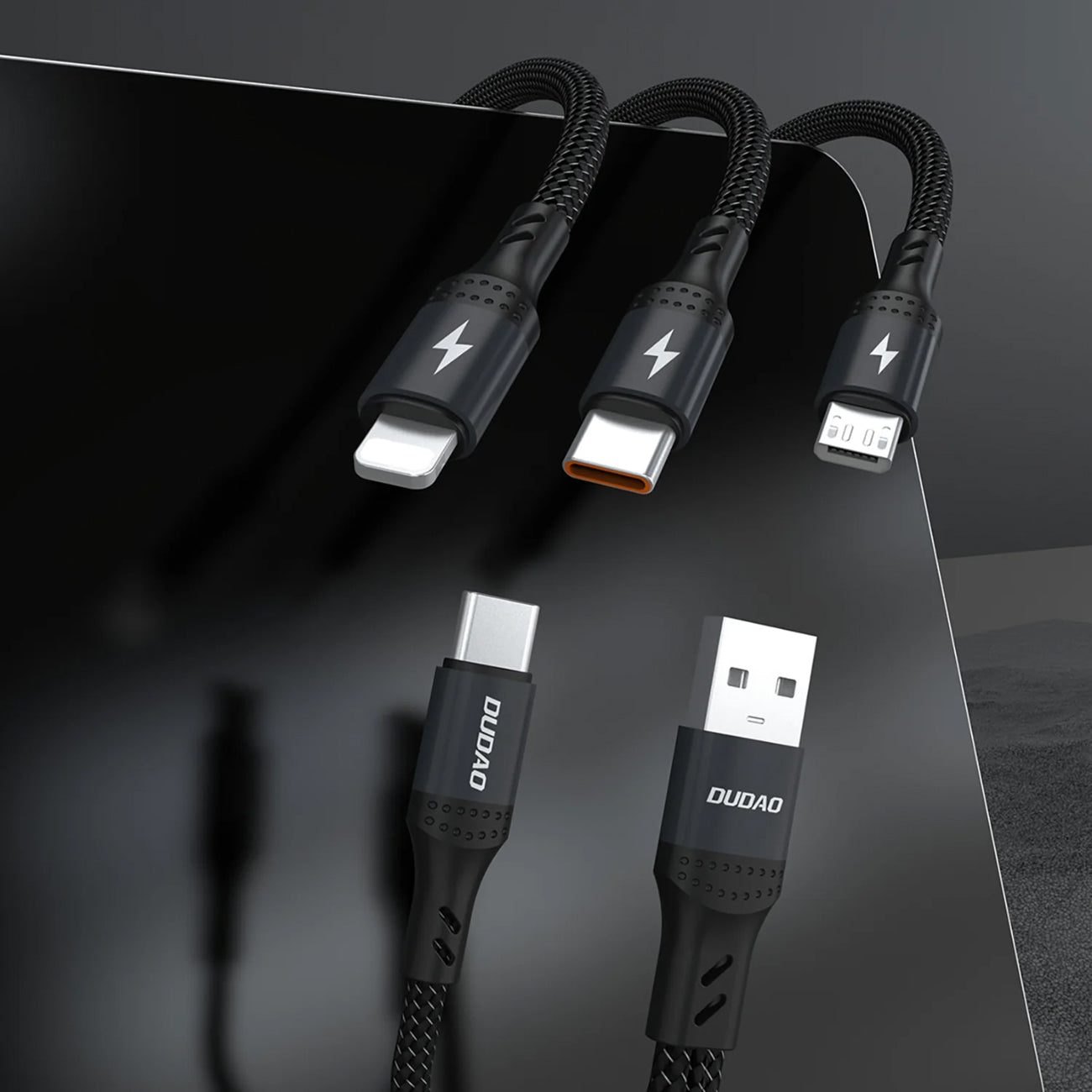 Dudao Laidas L3W USB-A/USB-C to Lightning/USB-C/MicroUSB 66W - juodas