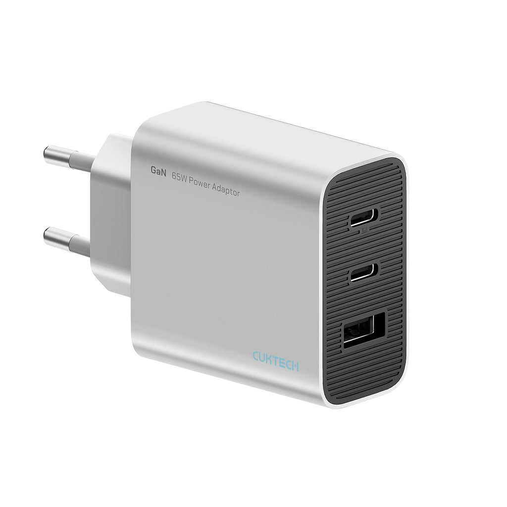 Cuktech 65W GaN 2xUSB-C 1xUSB-A sieninis įkroviklis - pilkas -- Cell phone chargers