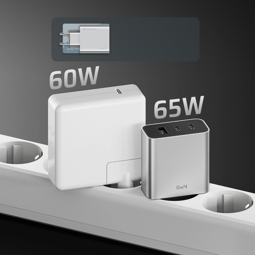 Cuktech 65W GaN 2xUSB-C 1xUSB-A sieninis įkroviklis - pilkas -- Cell phone chargers