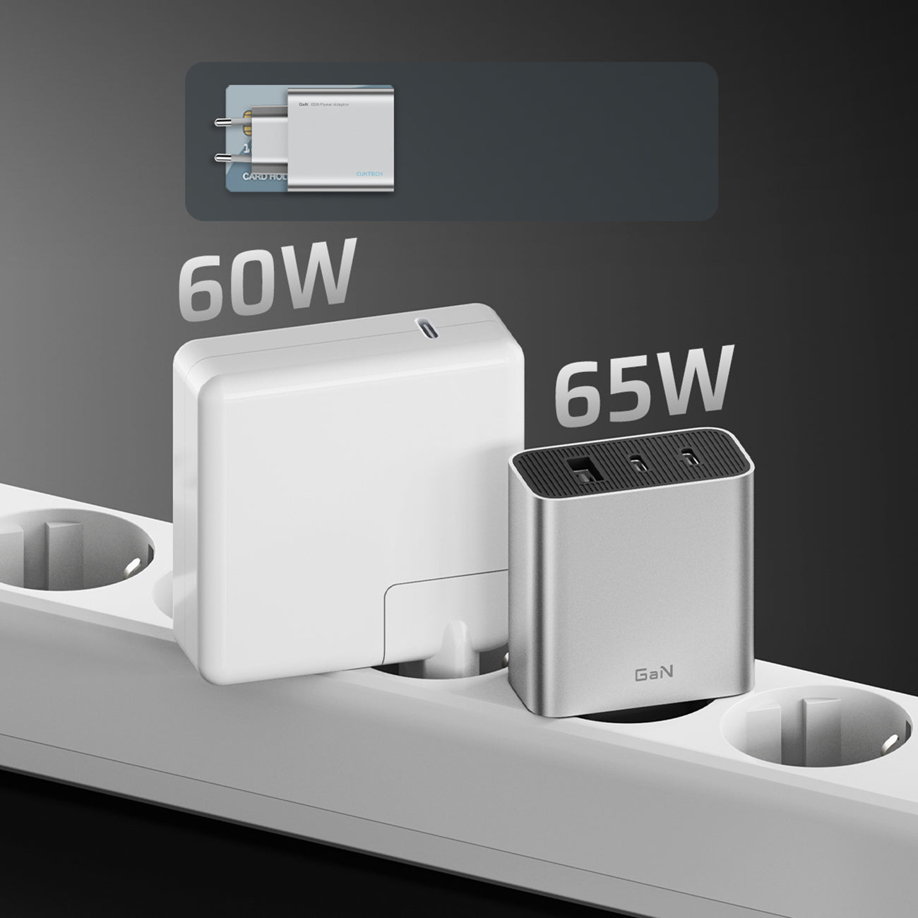 Cuktech 65W GaN 2xUSB-C 1xUSB-A sieninis įkroviklis - pilkas -- Cell phone chargers