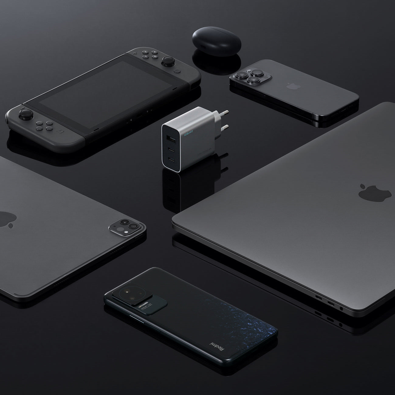 Cuktech 65W GaN 2xUSB-C 1xUSB-A sieninis įkroviklis - pilkas -- Cell phone chargers