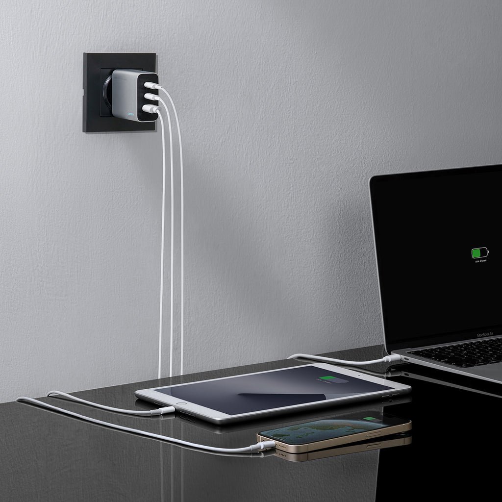 Cuktech 65W GaN 2xUSB-C 1xUSB-A sieninis įkroviklis - pilkas -- Cell phone chargers