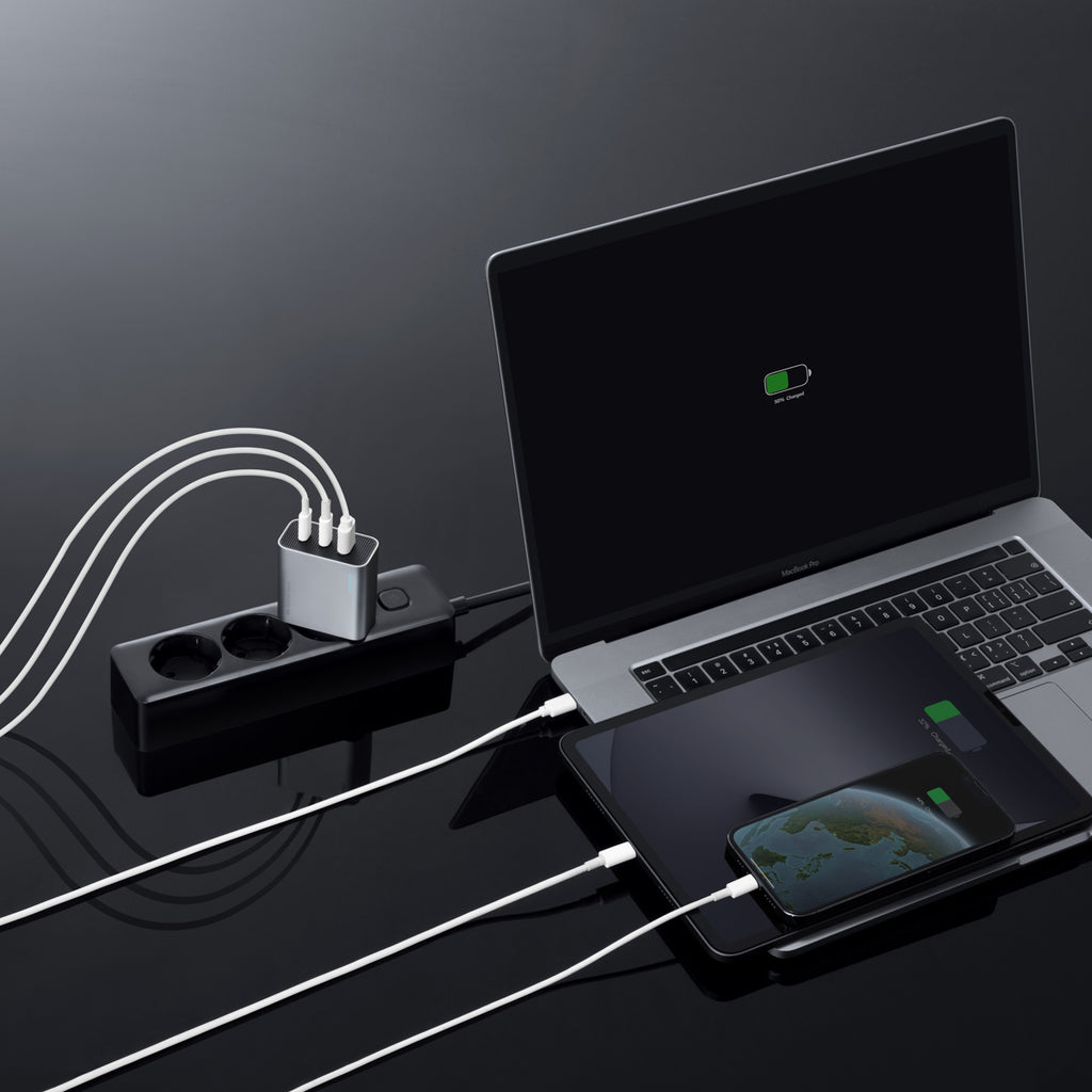 Cuktech 65W GaN 2xUSB-C 1xUSB-A sieninis įkroviklis - pilkas -- Cell phone chargers