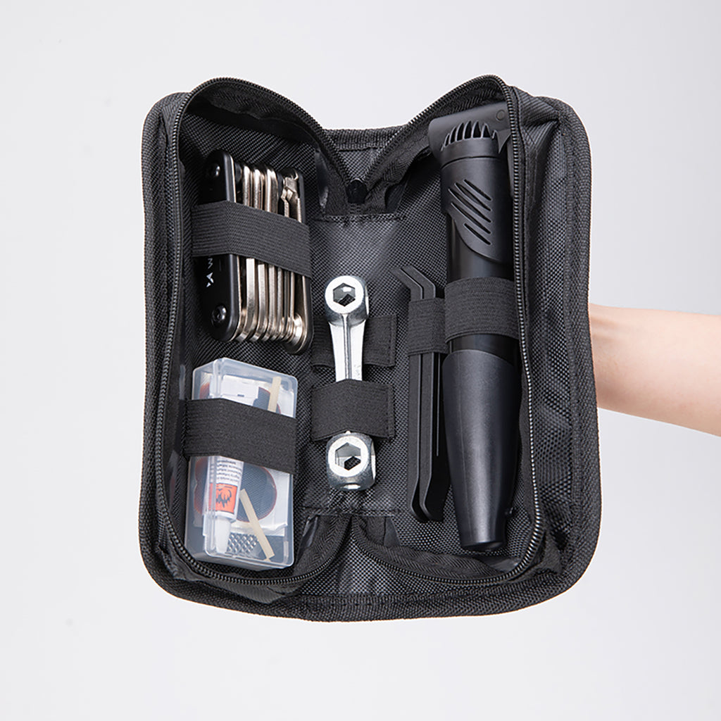 Wozinsky WMZ-01N įrankių komplektas, 16 į 1 dviračio multitool, pompa, raktai, vidinės padangos komplektas - juodas --...