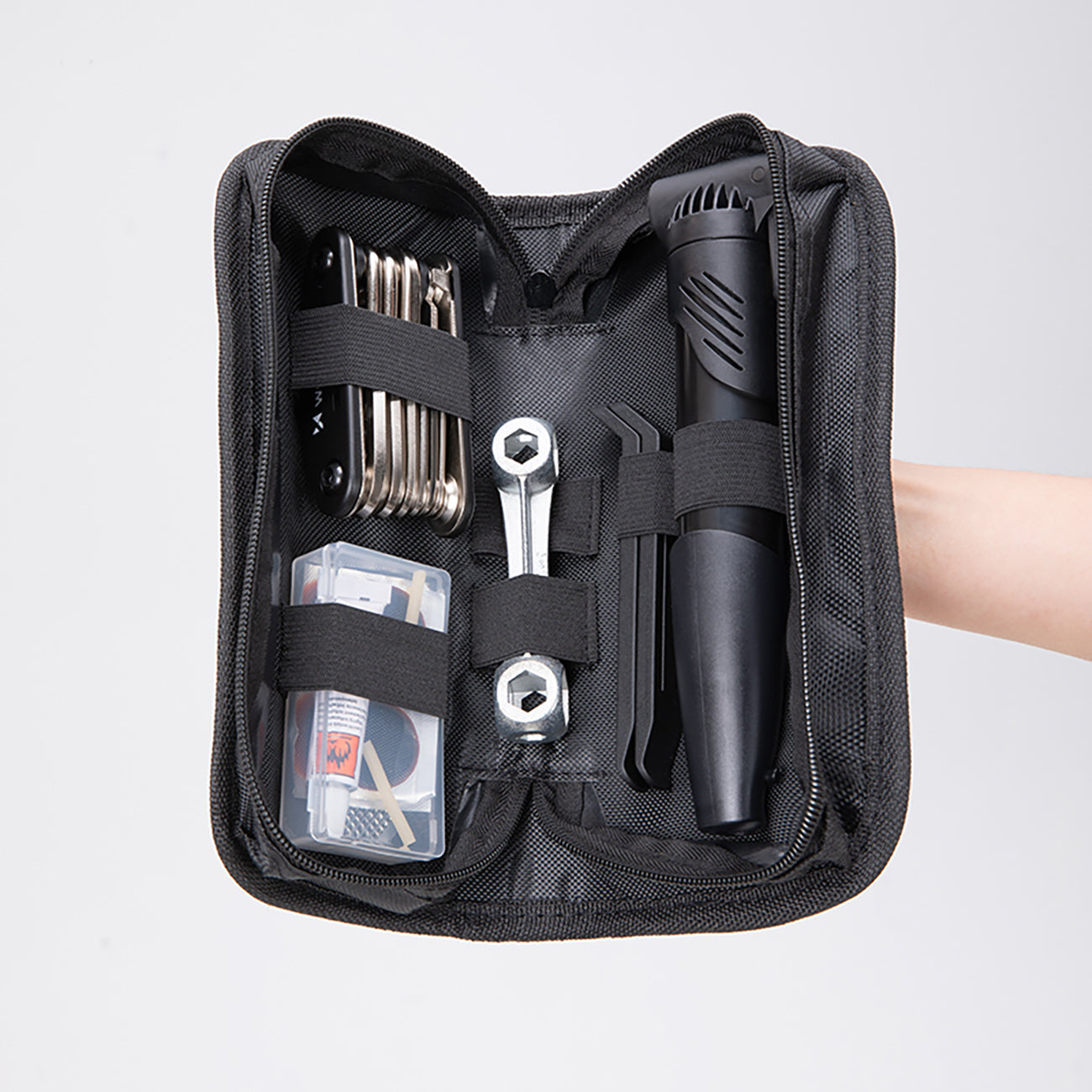 Wozinsky WMZ-01N įrankių komplektas, 16 į 1 dviračio multitool, pompa, raktai, vidinės padangos komplektas - juodas --...