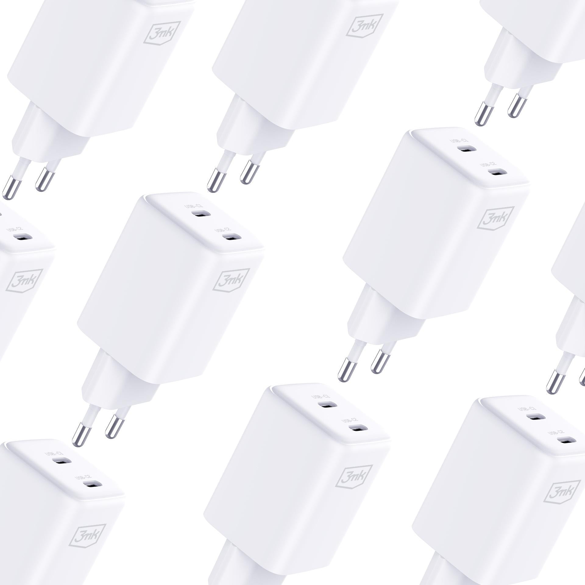 3mk Hyper Charger PD 45W QC4+ PPS 2C Super-Fast Charge 2.0 sieninis įkroviklis - baltas -- Cell phone chargers