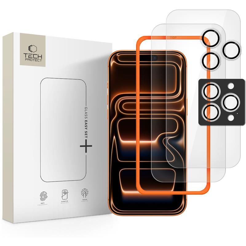 Tech-Protect Easy Set+ stiklas iPhone 16/17 Pro Max – skaidrus (3 vnt.) -- iPhone 16 Pro Max / iPhone 17 Pro Max