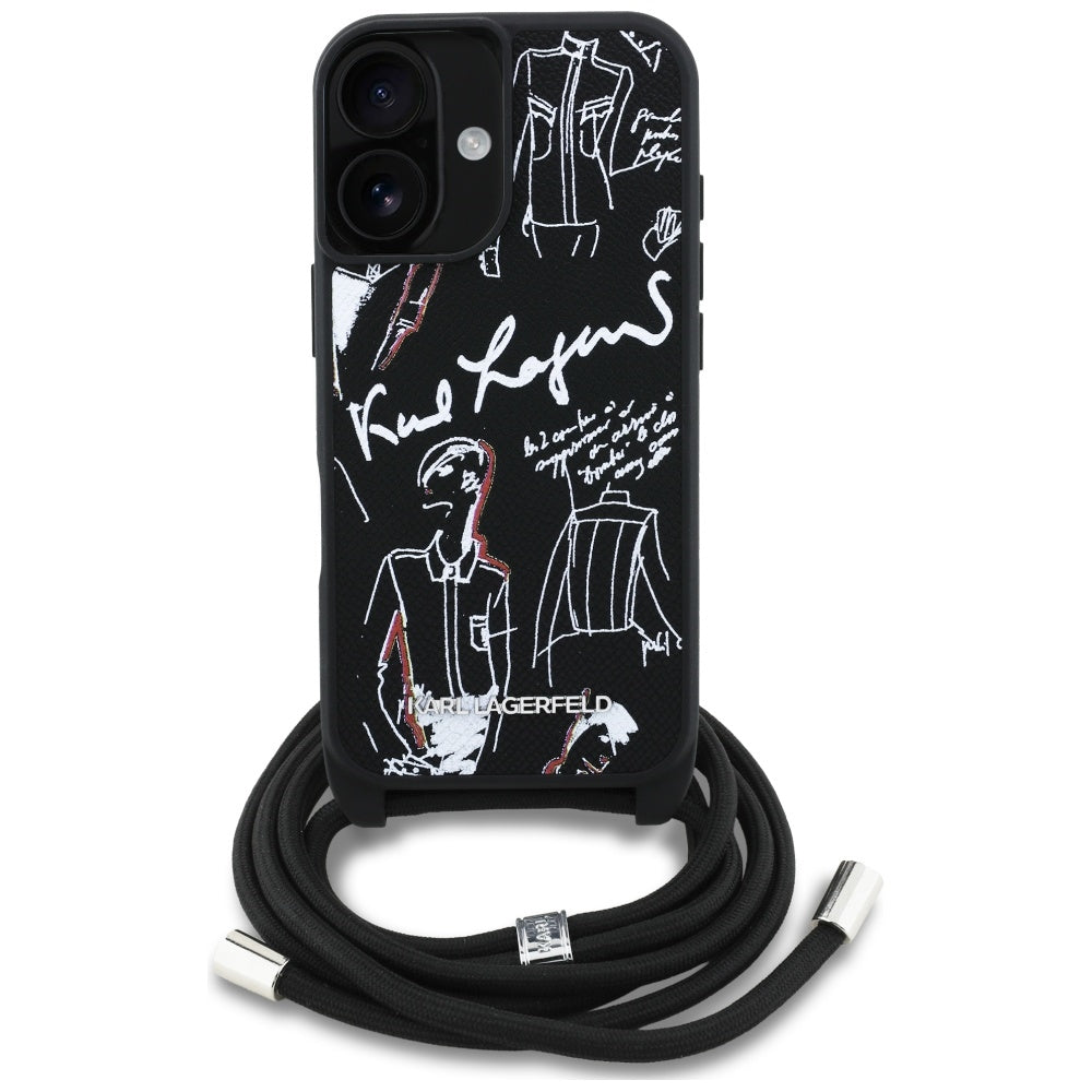 Karl Lagerfeld dėklas su dirželiu iPhone 16 – juodas