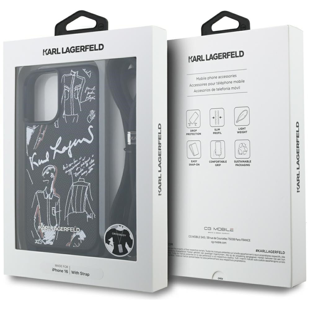 Karl Lagerfeld dėklas su dirželiu iPhone 16 – juodas