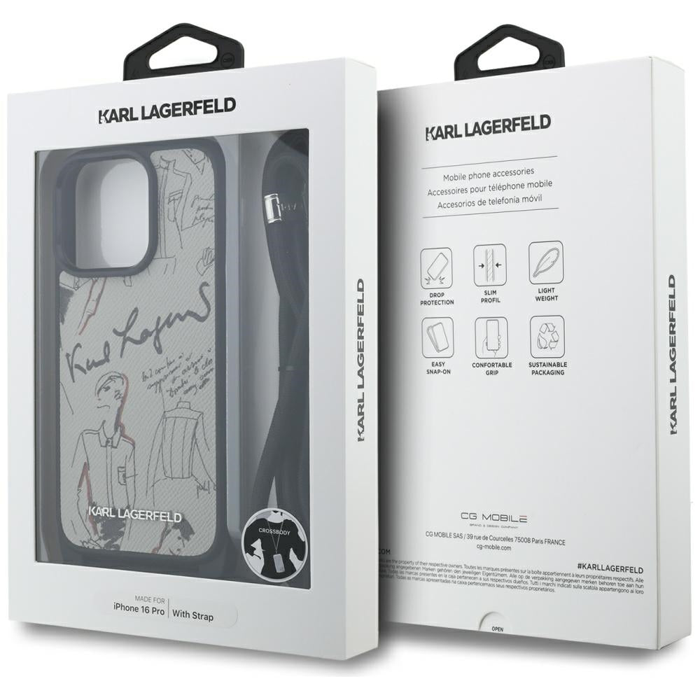 Karl Lagerfeld Crossbody dėklas iPhone 16 Pro – pilkas