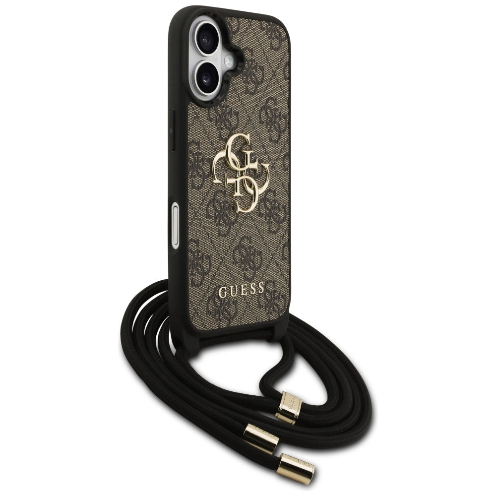Guess 4G Didelis logotipo laido tvirtinimo dėklas, skirtas iPhone 17 - Brown