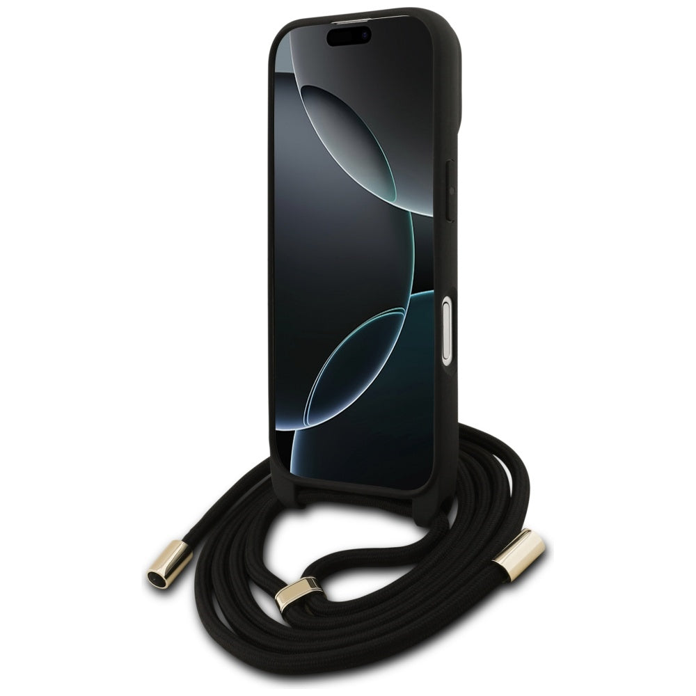 Guess 4G Didelis logotipo laido tvirtinimo dėklas, skirtas iPhone 17 - Brown