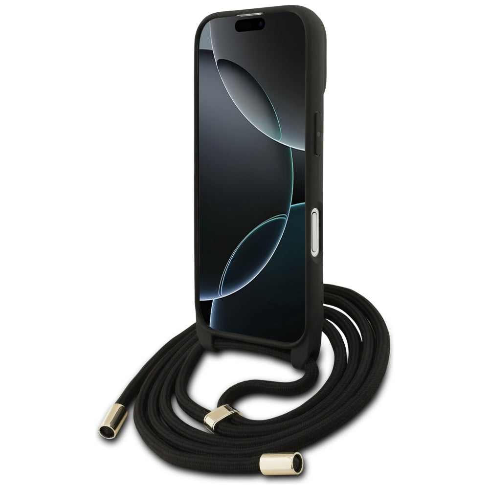Guess 4G Didelis logotipo laido tvirtinimo dėklas, skirtas iPhone 17 - Black