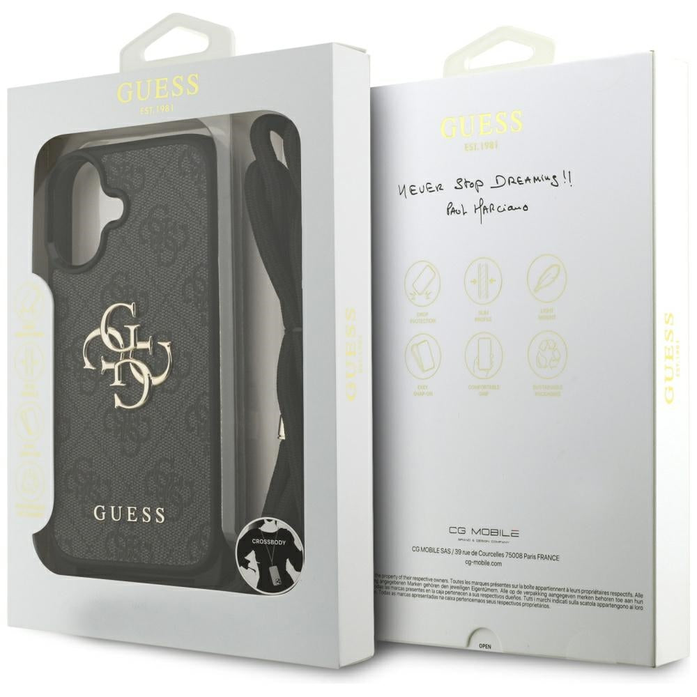 Guess 4G Didelis logotipo laido tvirtinimo dėklas, skirtas iPhone 17 - Black
