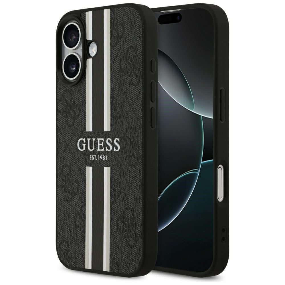 Guess 4G Printed Stripes MagSafe dėklas iPhone 17 – juodas