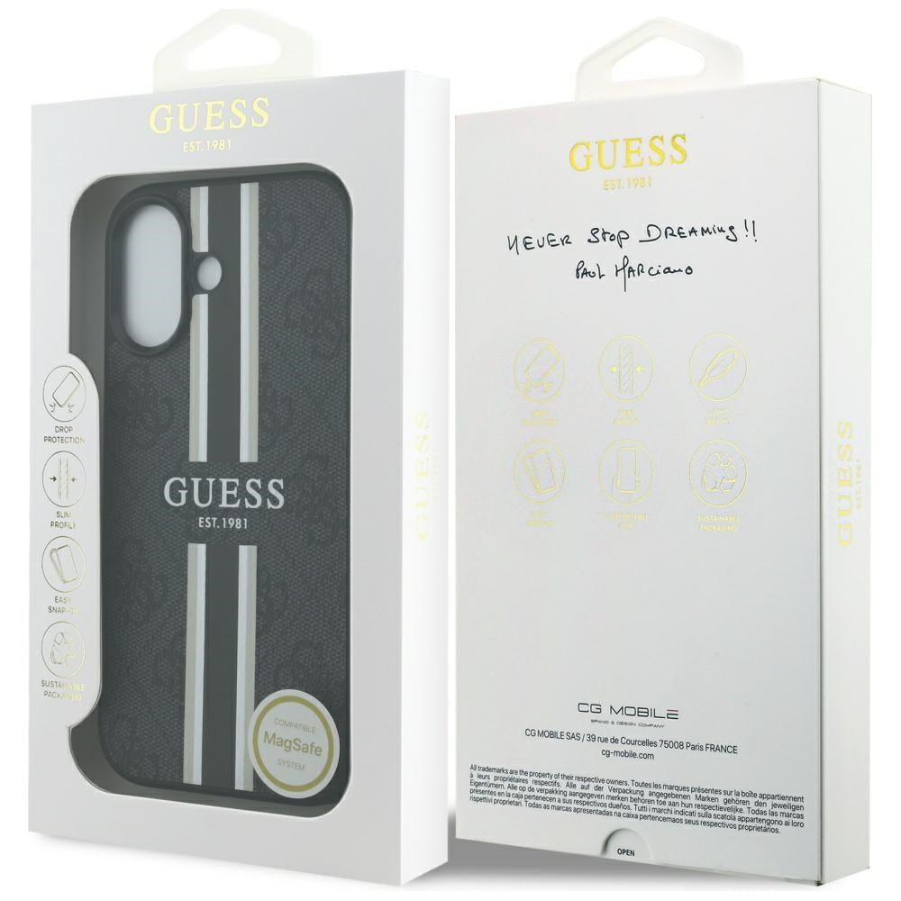 Guess 4G Printed Stripes MagSafe dėklas iPhone 17 – juodas