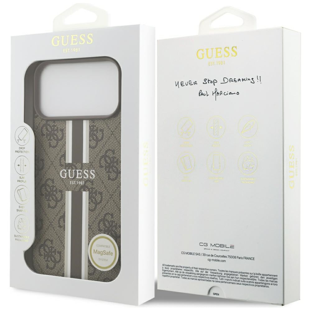 Guess MagSafe dėklas iPhone 17 Pro Max – rudas