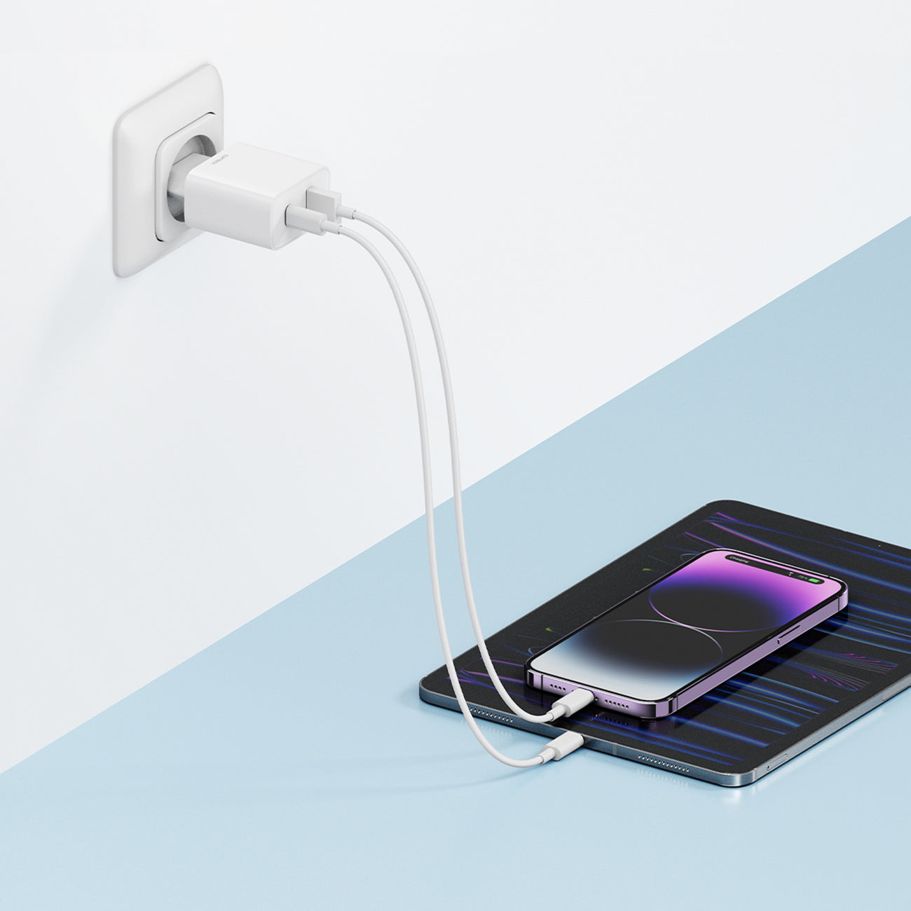 Cuktech A19 30W USB-A + USB-C sieninis įkroviklis - Baltas -- Cell phone chargers