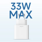 Cuktech A19 30W USB-A + USB-C sieninis įkroviklis - Baltas -- Cell phone chargers