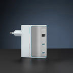 Cuktech AD1003EU 100W GaN 2x USB-C + USB-A Wvisas įkroviklis su laidu - White