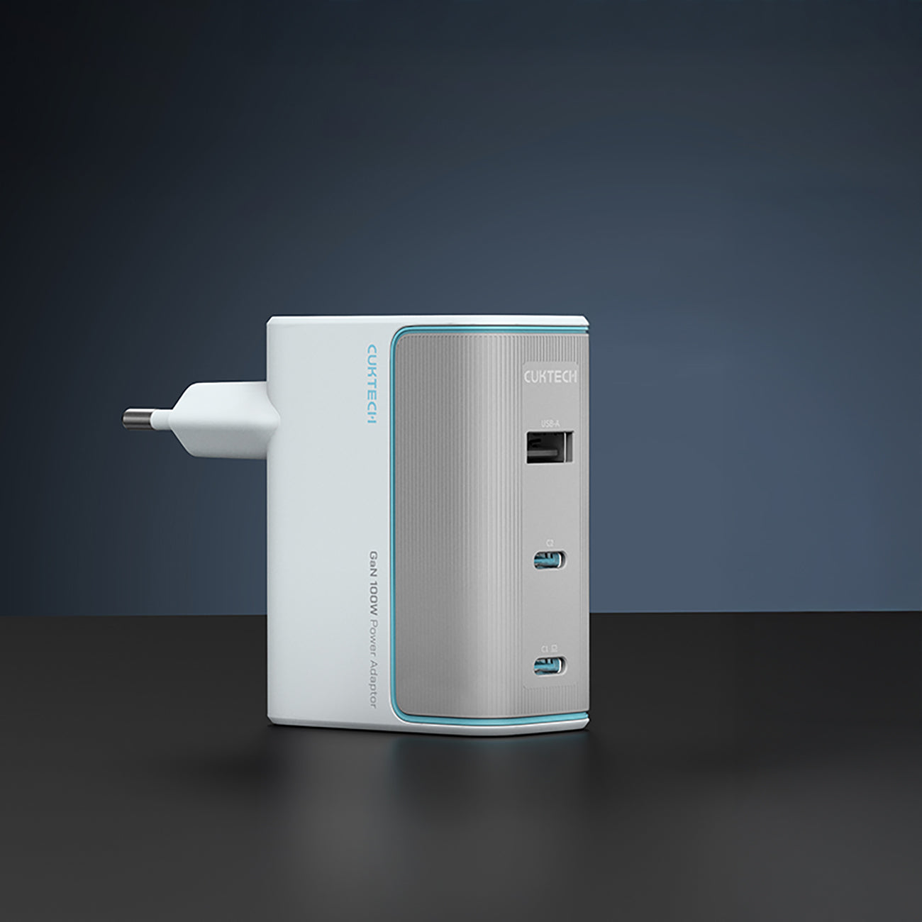 Cuktech AD1003EU 100W GaN 2x USB-C + USB-A Wvisas įkroviklis su laidu - White
