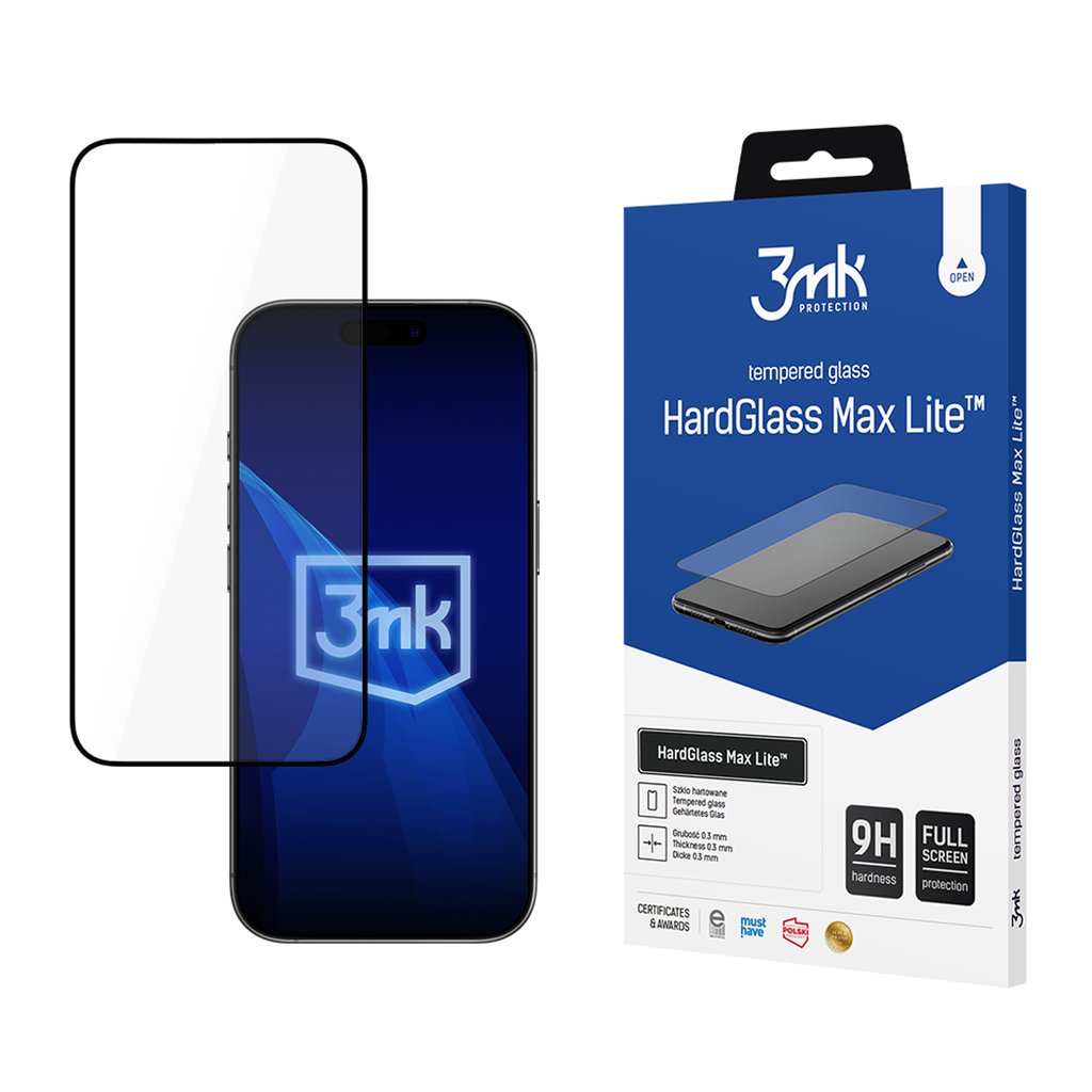 3mk HardGlass Max Lite grūdintas stiklas iPhone 17 Pro – juodas
