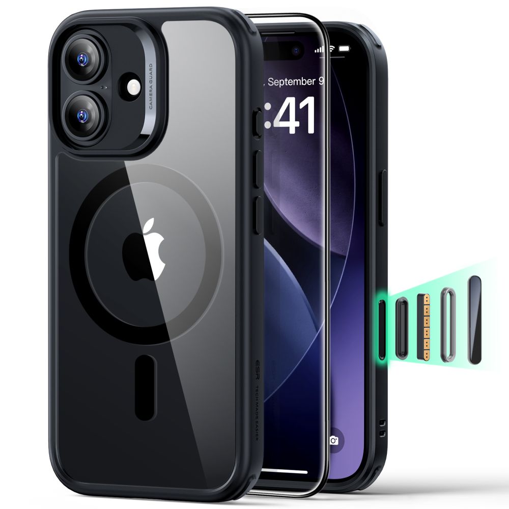 ESR Classic Hybrid MagSafe dėklas + stiklas iPhone 17 – skaidrus juodas -- iPhone 17