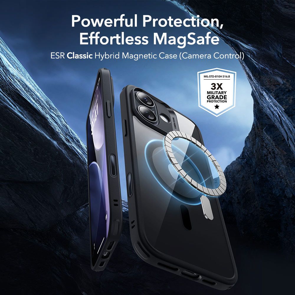 ESR Classic Hybrid MagSafe dėklas + stiklas iPhone 17 – skaidrus juodas -- iPhone 17