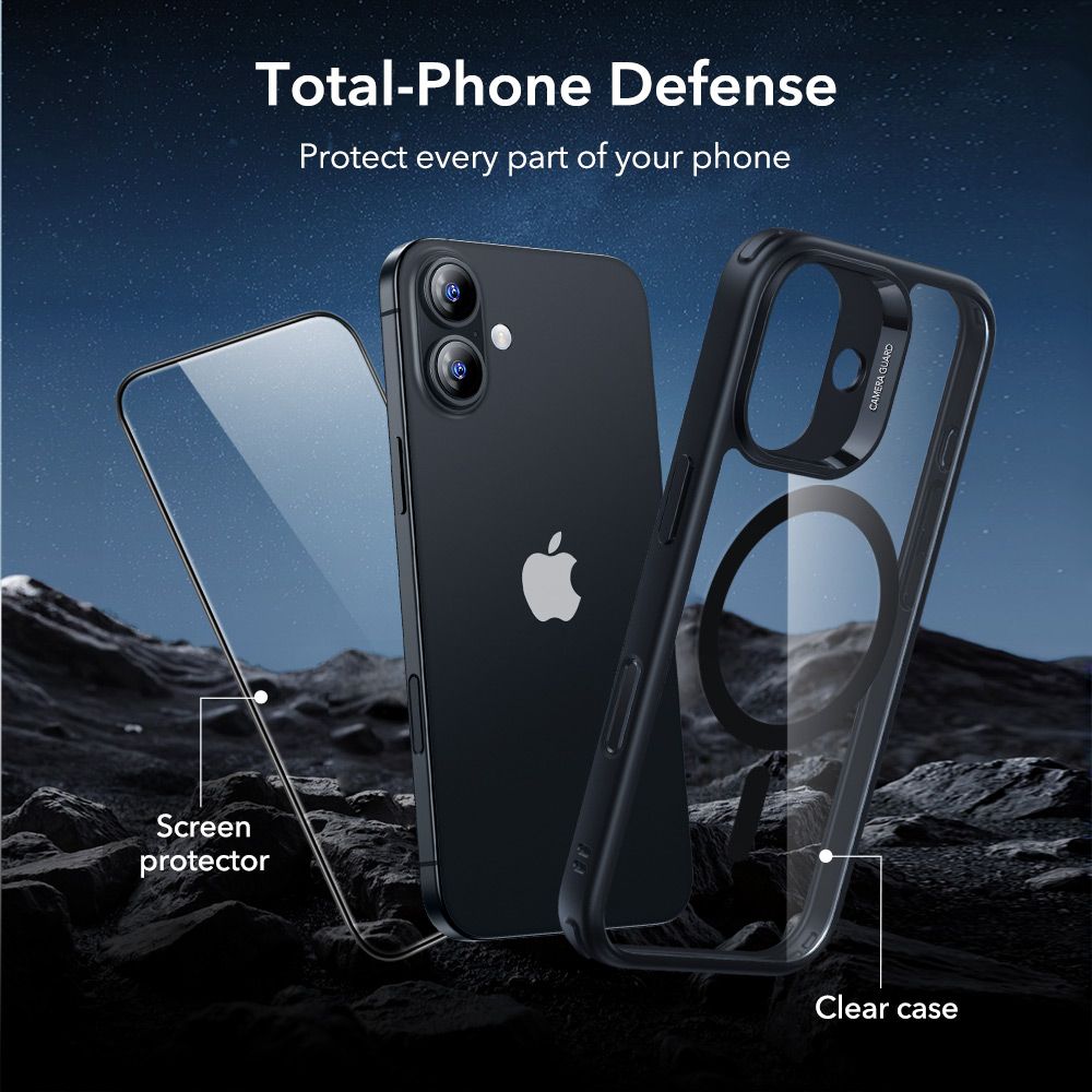 ESR Classic Hybrid MagSafe dėklas + stiklas iPhone 17 – skaidrus juodas -- iPhone 17