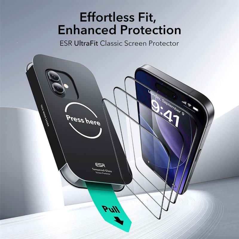ESR UltraFit grūdintas stiklas iPhone 16 Pro / 17 (2 vnt.) – skaidrus -- iPhone 16 Pro / iPhone 17