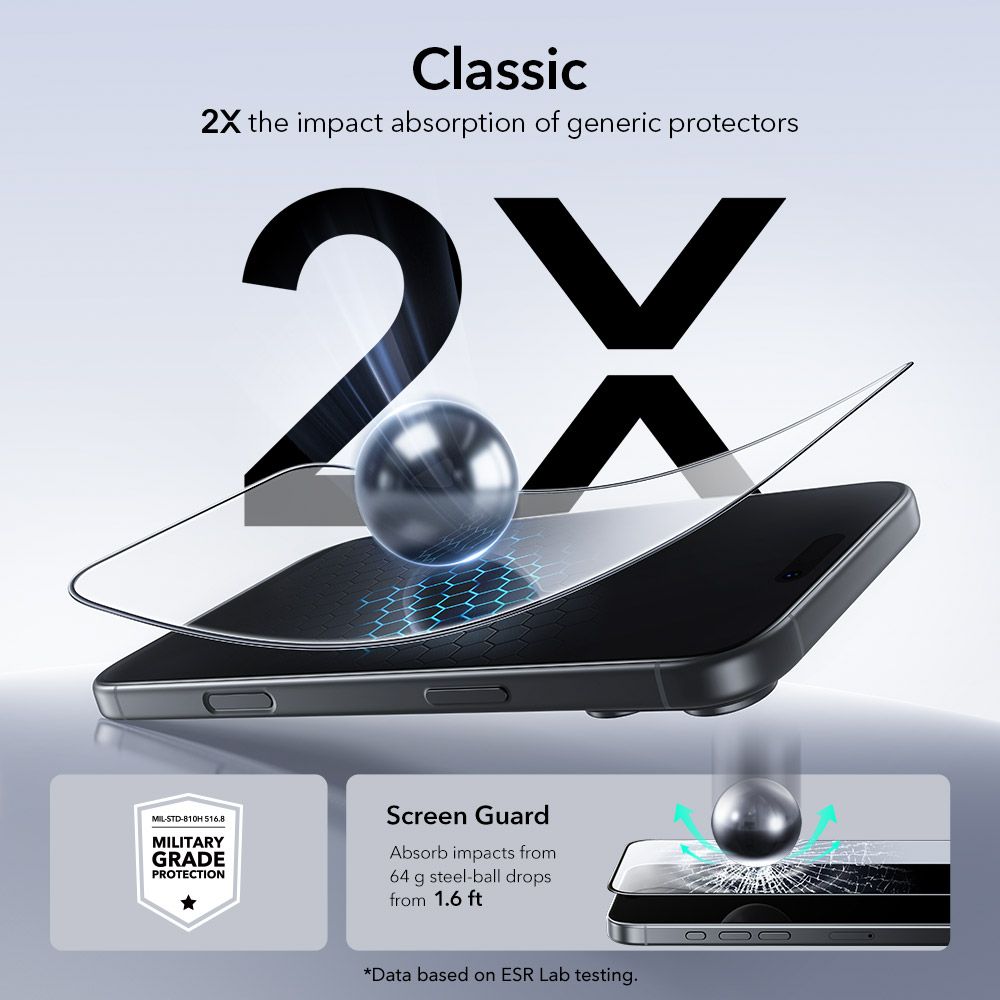 ESR UltraFit grūdintas stiklas iPhone 17 Pro – 2 vnt. -- iPhone 17 Pro