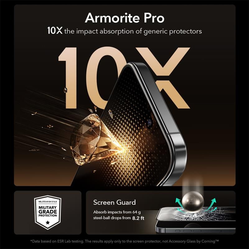 Grūdintas stiklas ESR UltraFit Armorite Pro iPhone 16 Pro/17 – skaidrus -- iPhone 16 Pro / iPhone 17