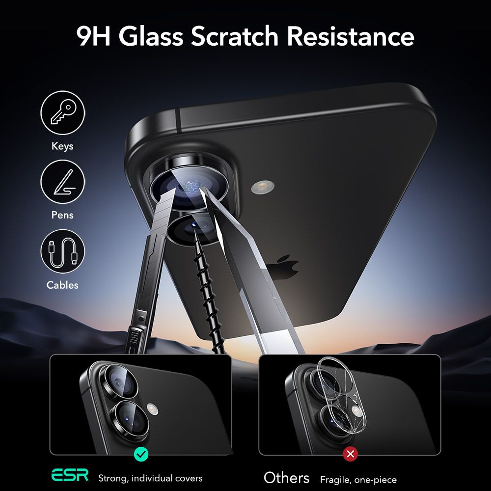 ESR Armorite kameros stiklas iPhone 16/17 – juodas -- iPhone 16 / iPhone 16 Plus / iPhone 17