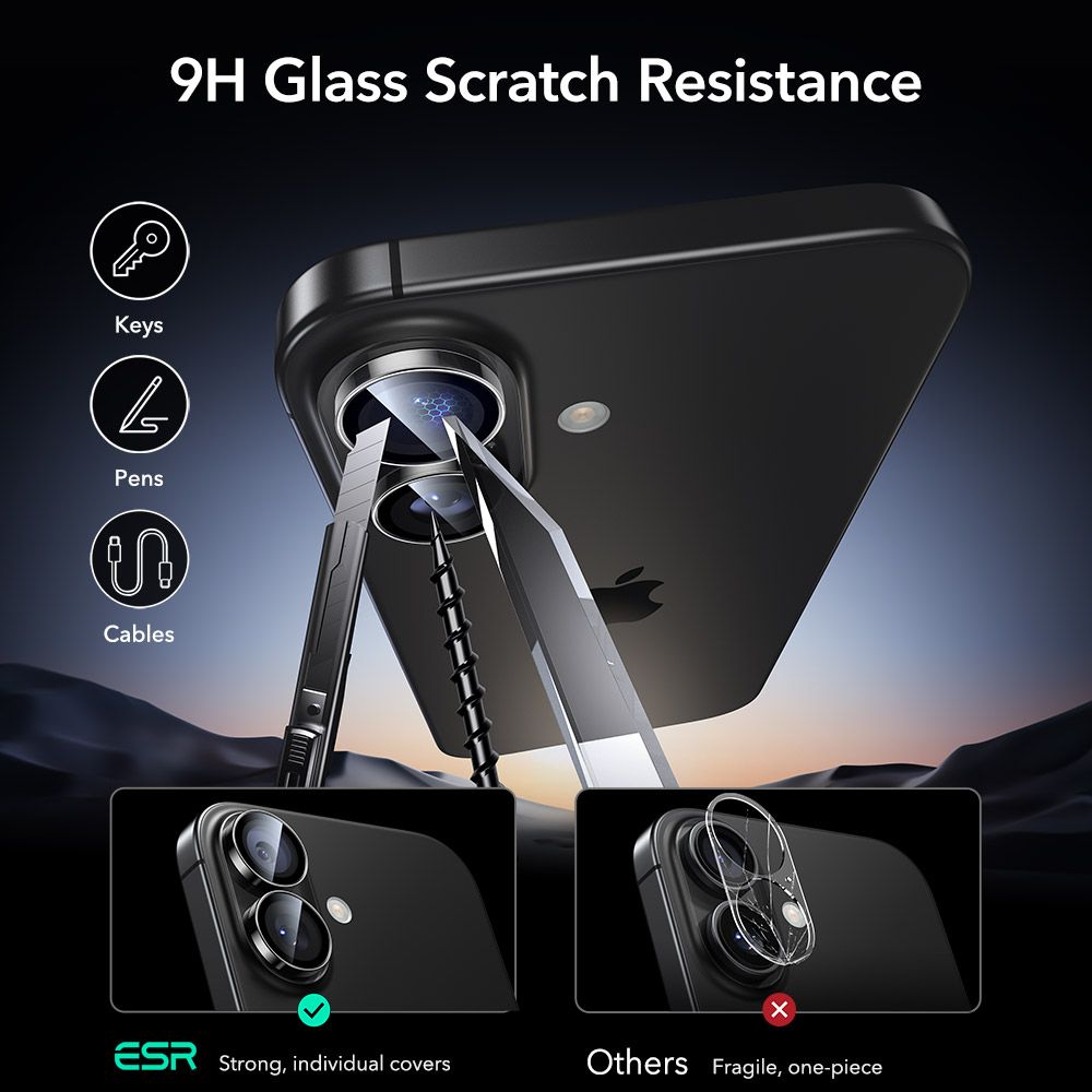 ESR Armorite kameros stiklas iPhone 16/16 Plus/17 – skaidrus -- iPhone 16 / iPhone 16 Plus / iPhone 17
