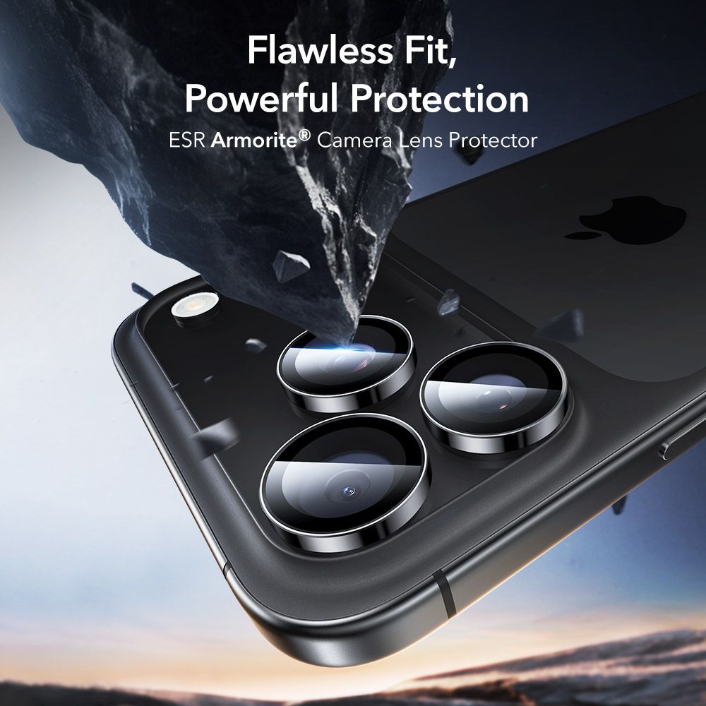 ESR Armorite kameros apsauginis stiklas iPhone 14–17 Pro/Max – juodas -- iPhone 14 Pro / iPhone 14 Pro Max / iPhone 15...