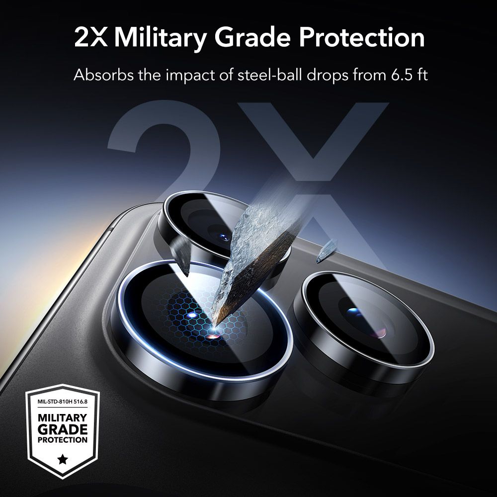 ESR Armorite kameros apsauginis stiklas iPhone 14–17 Pro/Max – juodas -- iPhone 14 Pro / iPhone 14 Pro Max / iPhone 15...