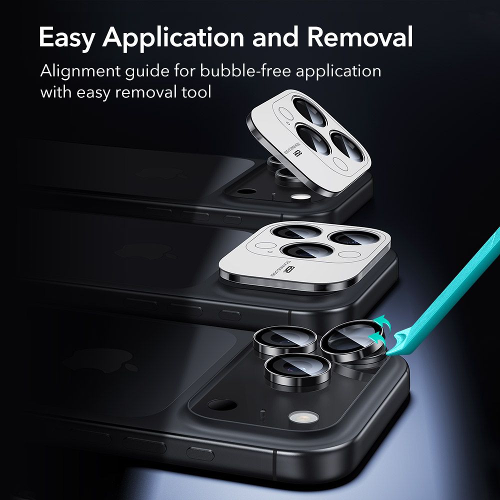 ESR Armorite kameros apsauginis stiklas iPhone 14–17 Pro/Max – juodas -- iPhone 14 Pro / iPhone 14 Pro Max / iPhone 15...