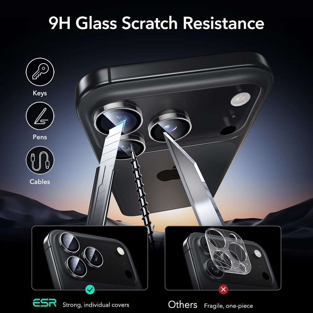 ESR Armorite kameros stiklas iPhone 14–17 Pro/Pro Max -- iPhone 14 Pro / iPhone 14 Pro Max / iPhone 15 Pro / iPhone 15...