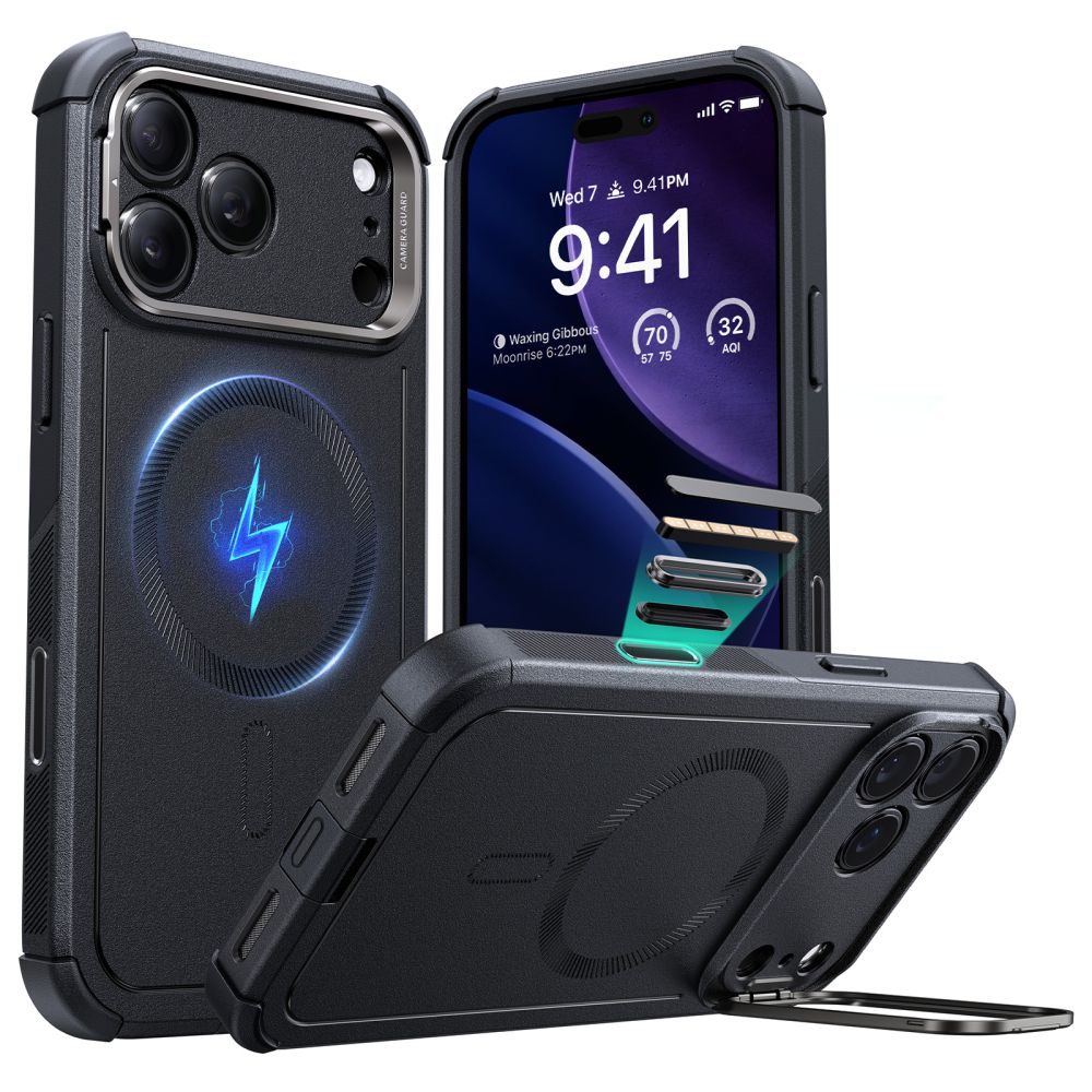 ESR Cyber ​​Kickstand MagSafe dėklas skirta iPhone 17 Pro - juodas -- iPhone 17 Pro