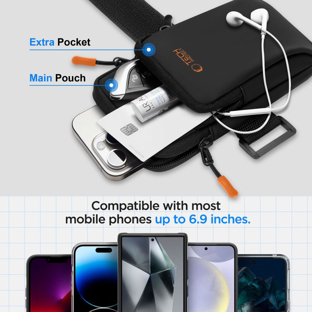 Tech-Protect M7 universalus sportinis rankogalis - juodas ir oranžinis -- Cell phone cases and covers