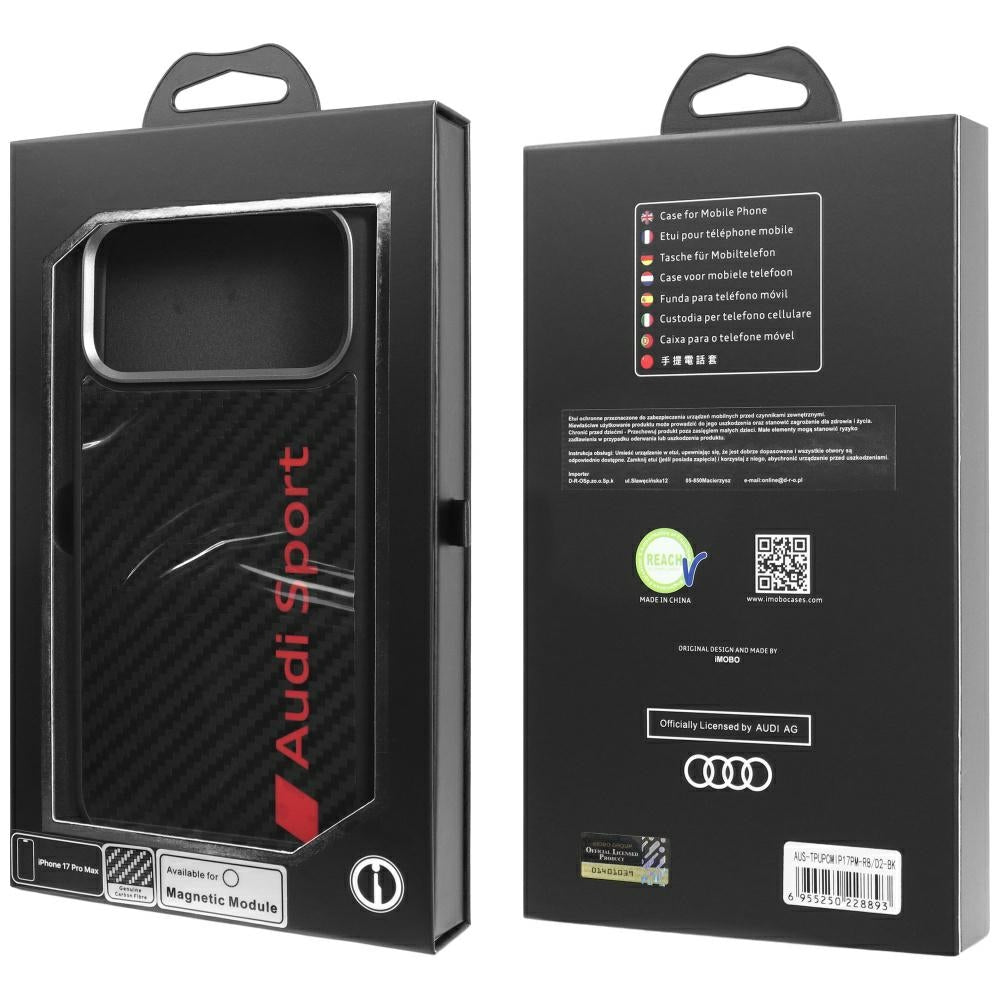 Audi R8 Anglies pluoštas MagSafe Dėklas, skirtas iPhone 17 Pro Max - juodas